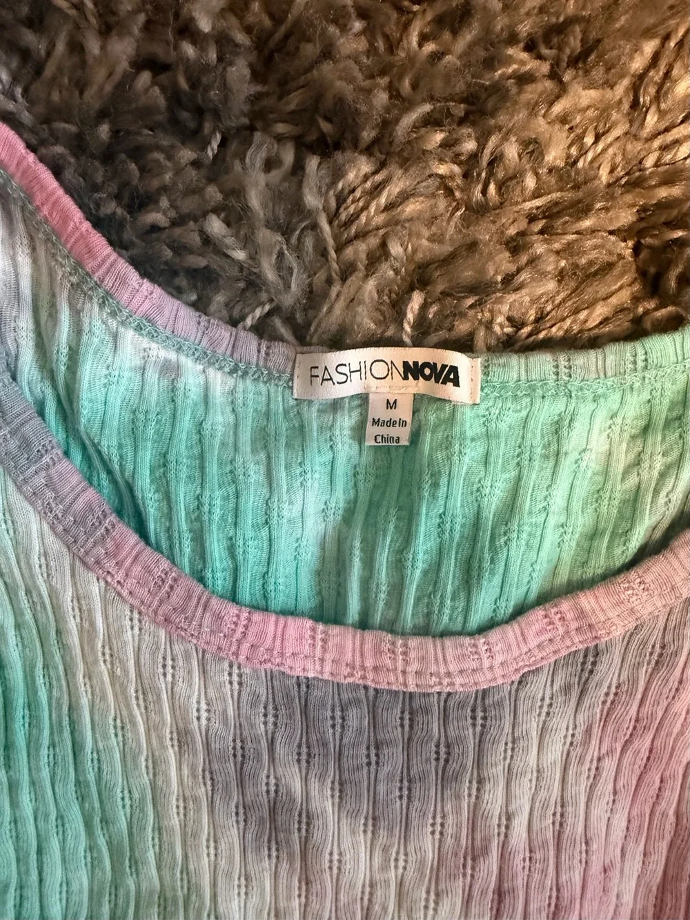 Fashion Nova Ribbed Tie-Dye Tank Mini Dress - Pink, Gray & Mint - Picture 3 of 3